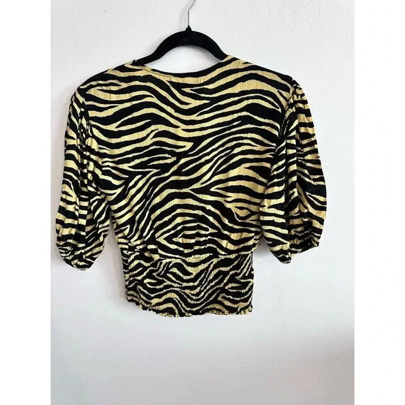 NWT Faithfull the Brand Tan & Yellow V-Neck Amaia Zebra Crop Top Size 4 - Picture 7 of 7